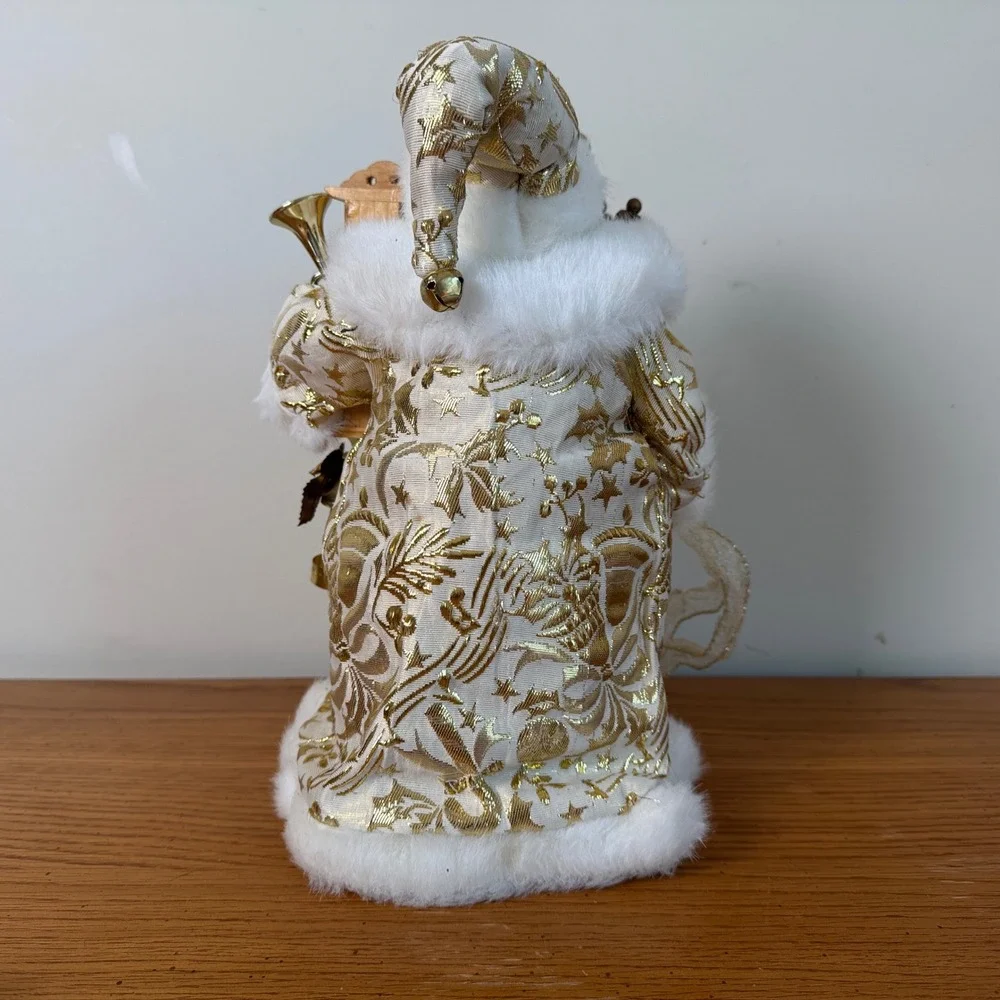 Black Santa Claus Christmas Tree Topper Gold White Brocade Grandfather Clock - Picture 4 of 6